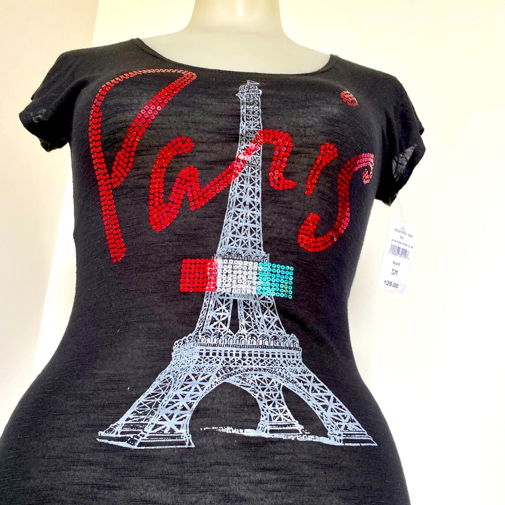 PARIS T-Shirt from Paris Size Small Black Red and Green with Bling European